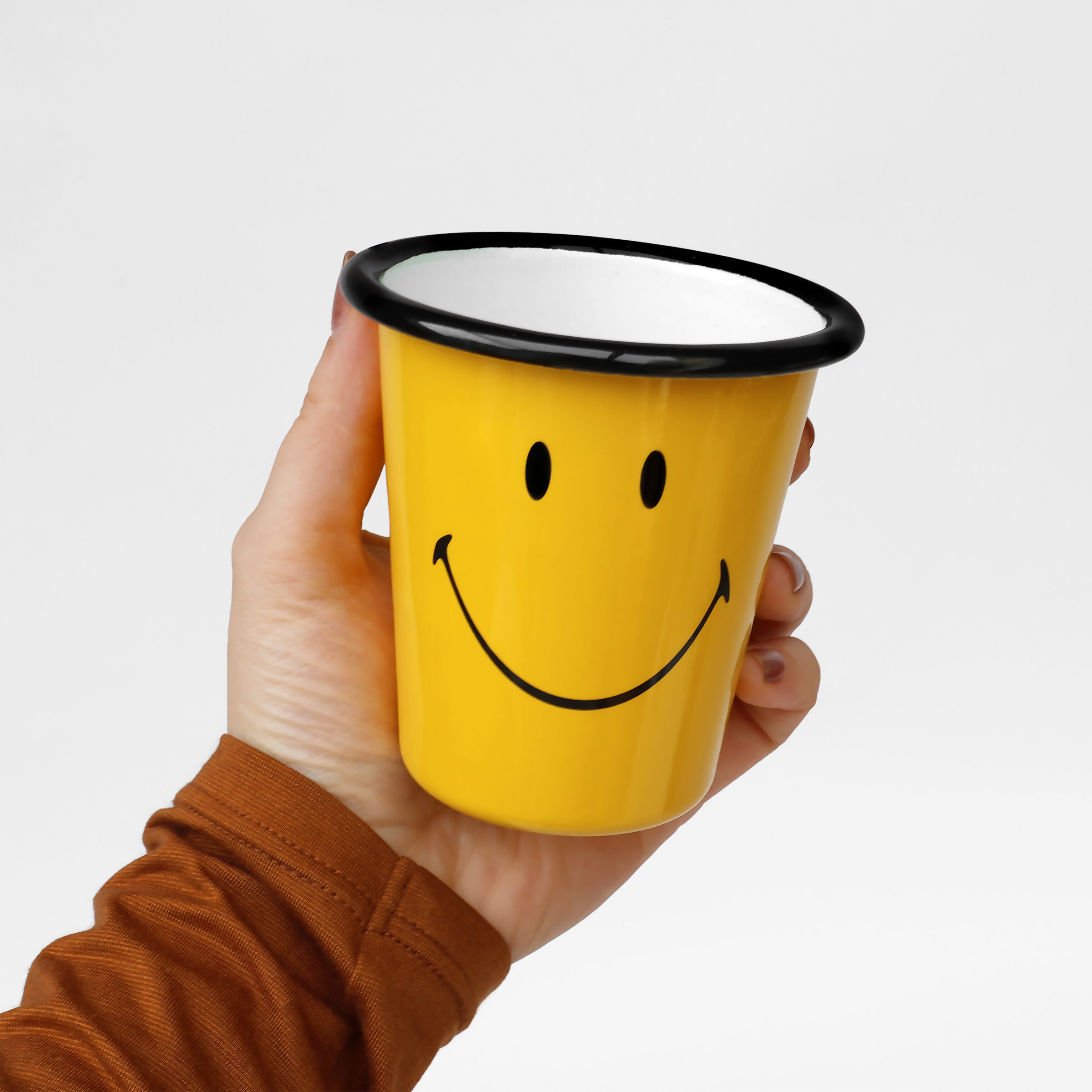 smiley happy camper enamel tumbler cup