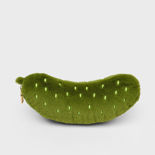 Plush Pickle Zip Pouch | Squishy Gherkin zip-up case.