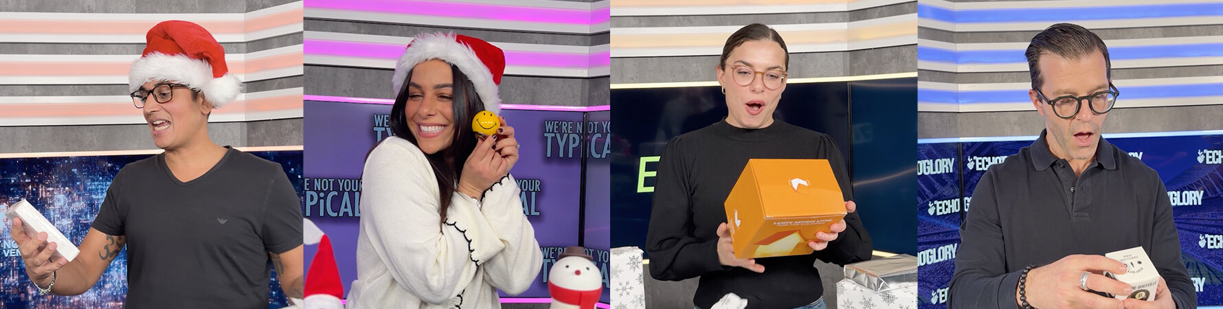 Podcasters loving their SUCK UK gifts at LaunchPod Studios including the Wireless Cassette Speaker, Smiley Bottle Opener and Cake Storage Tins