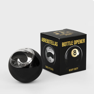 Suck UK eight ball bottle opener in black gift packaging with heavy duty stainless steel opener design