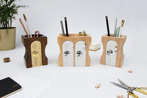 Set of three wooden desk tidies