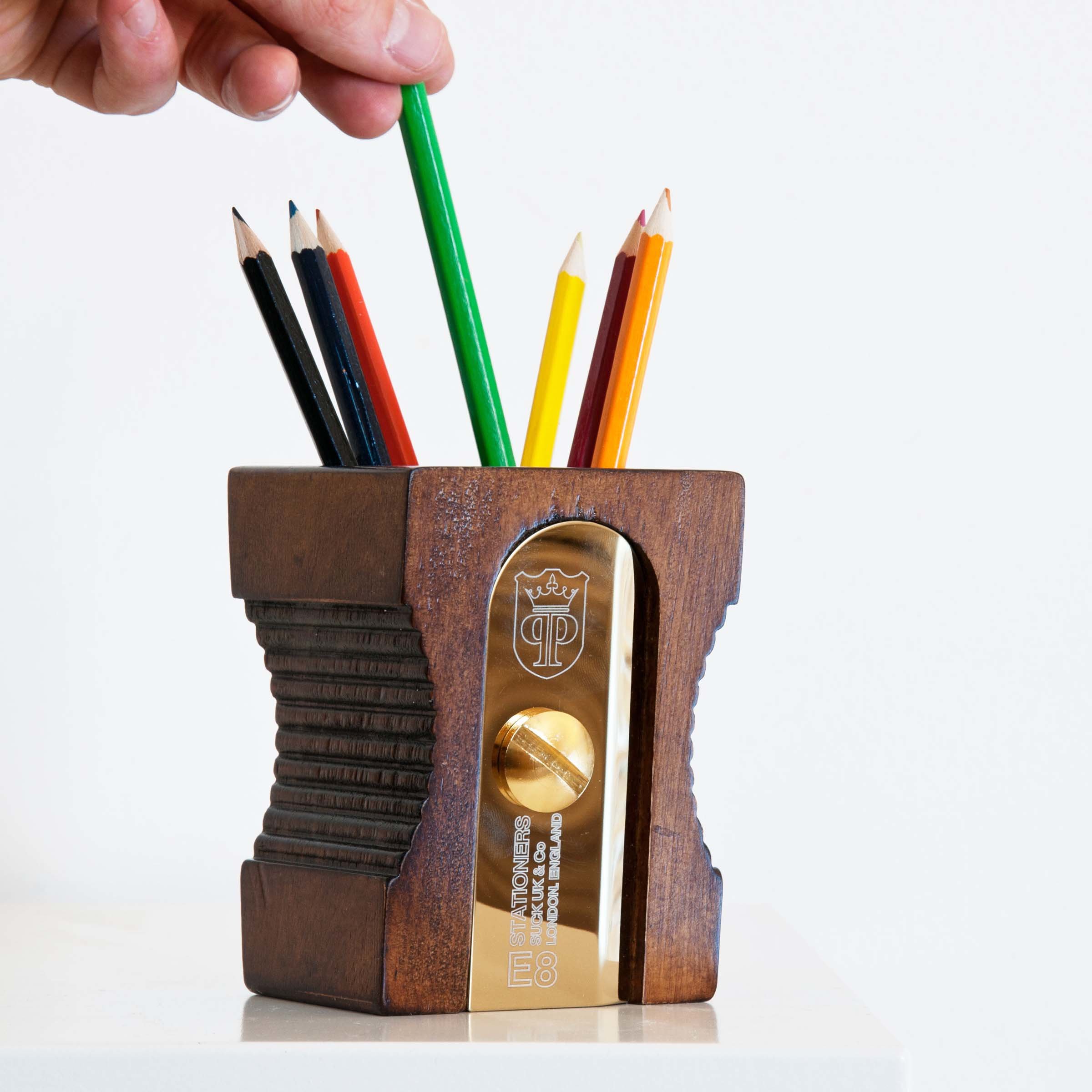 Large Pencil Sharpener Desk Tidy in dark wood