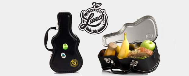 Cool Kids Novelty Black Tin Guitar Case Shaped Metal School Lunch Box & Stickers 