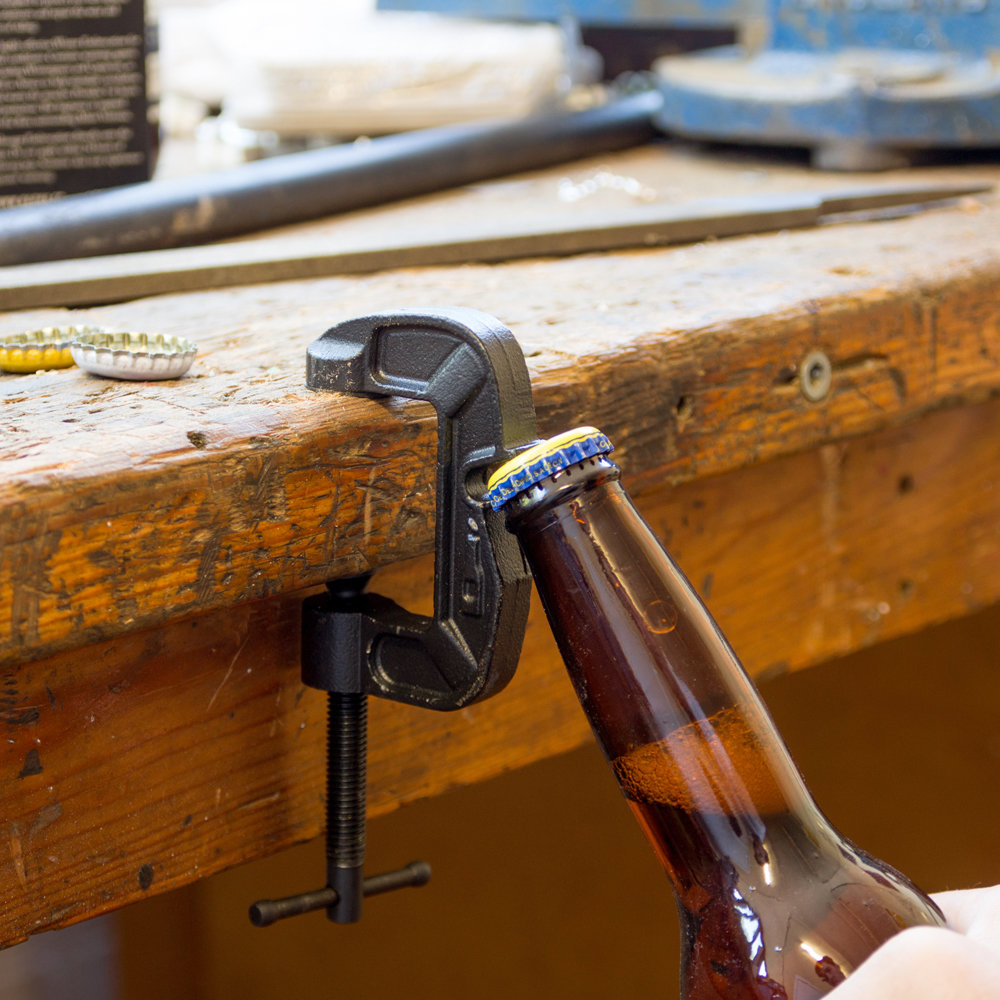Opening beer in the workshop