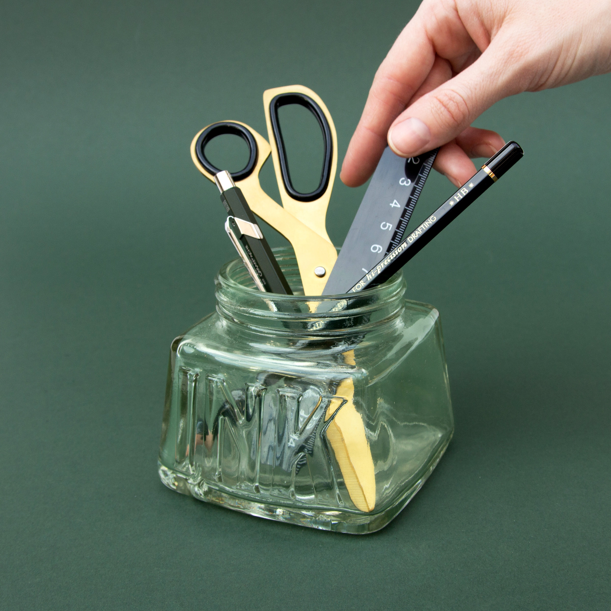 Green Glass Pencil Organiser and Desk Caddy