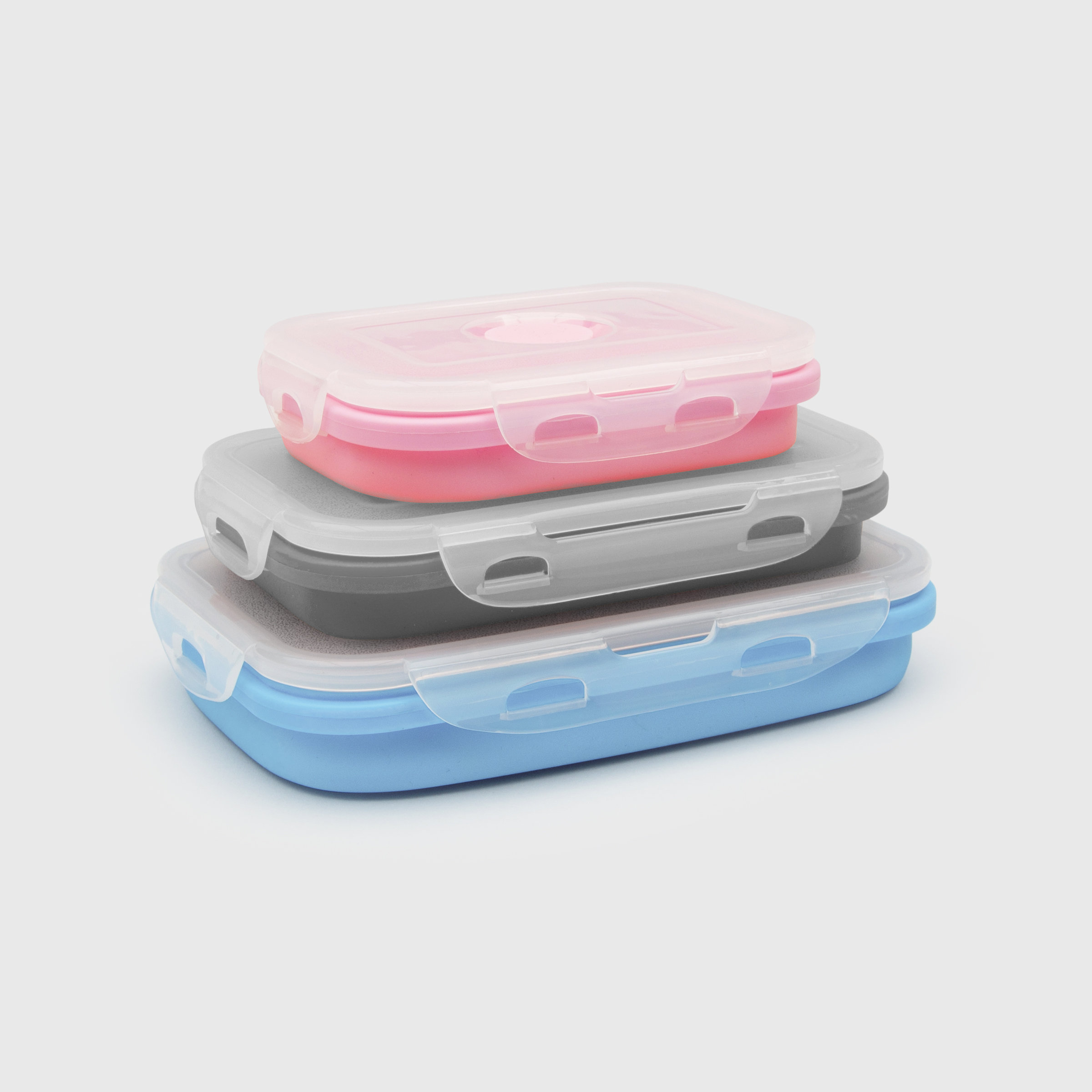 Collapsible lunchboxes in pink, grey and blue