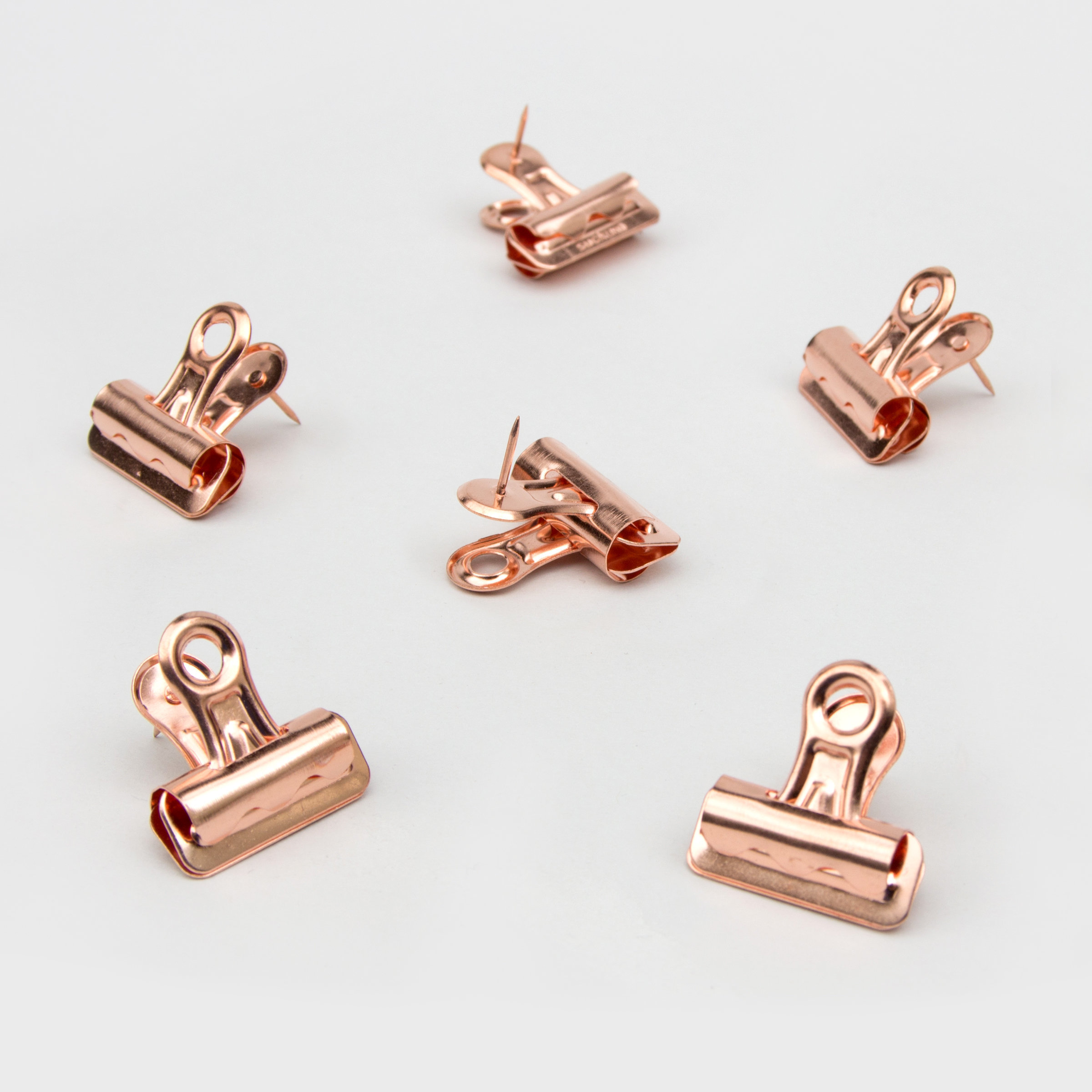 Bulldog push pin clips in rose gold