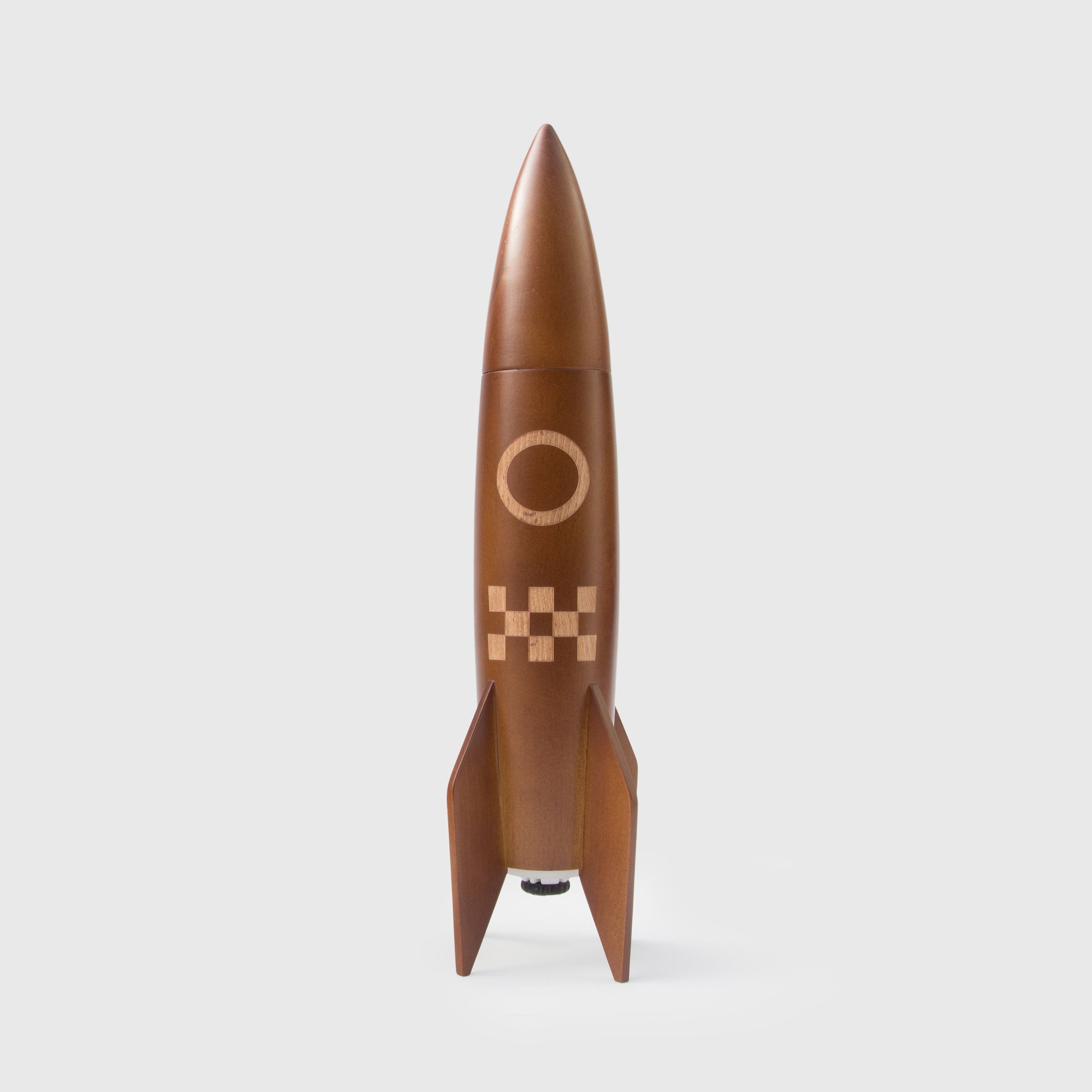 Wooden rocket salt and pepper grinder in dark wood
