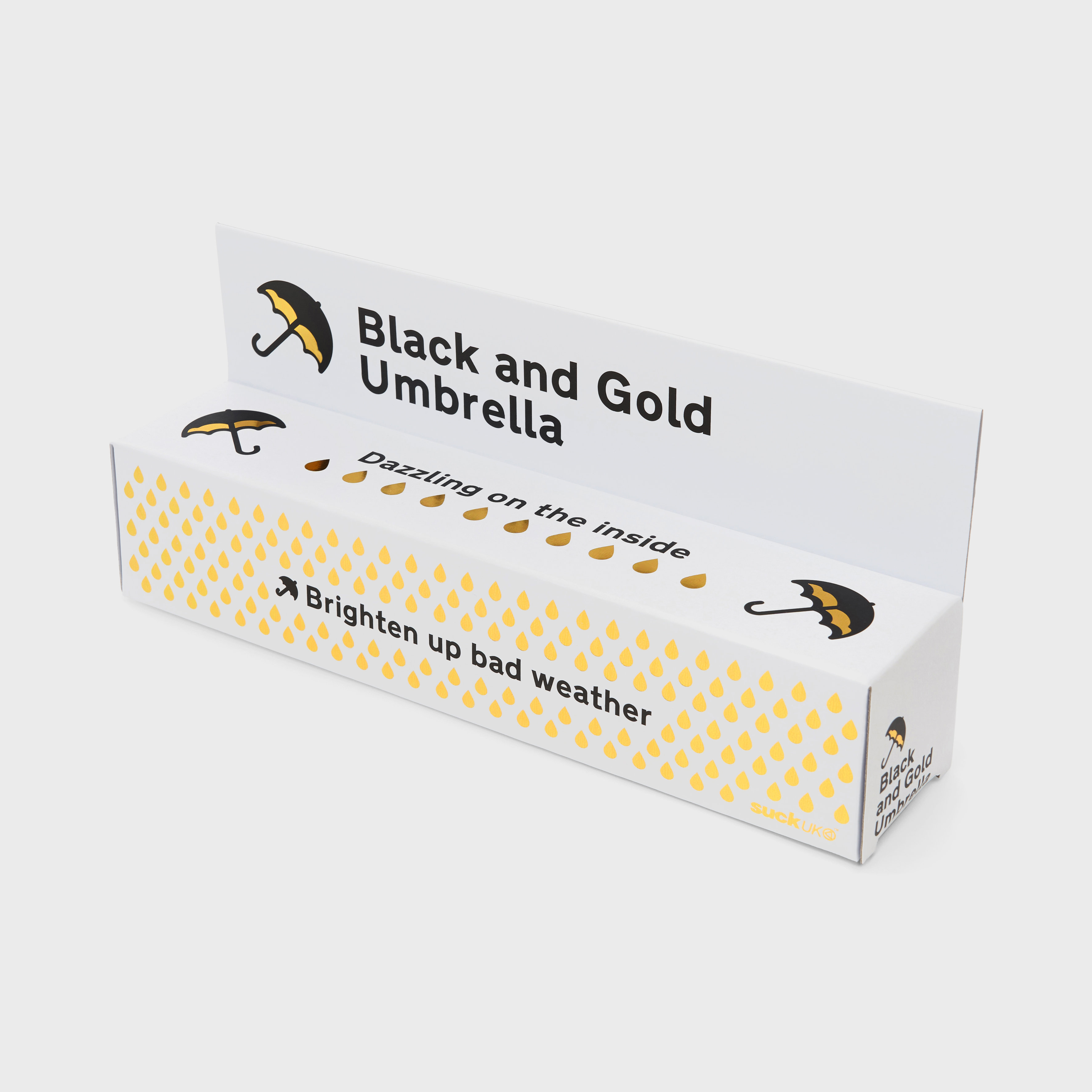 Packaging for Black and Gold Umbrella - foil on white