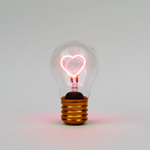 Cordless, Metal and Glass Lightbulb with heart