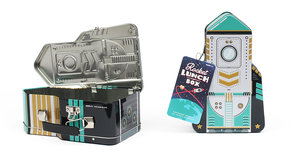 Dark Coloured Tin Rocket Lunch Box