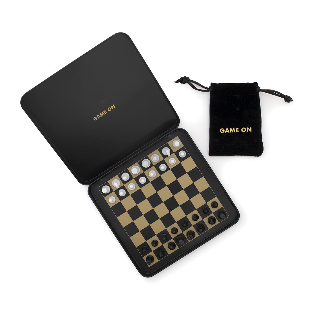 Iron & Glory Travel Chess Set in a black tin