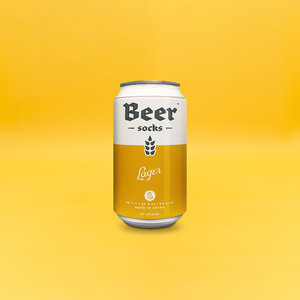 A can of yellow lager