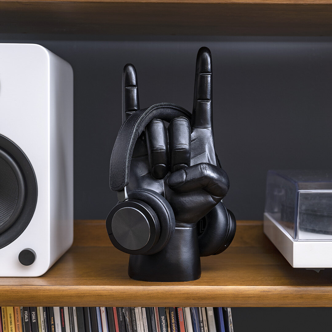 Black Rock On Gold Headphone Stand