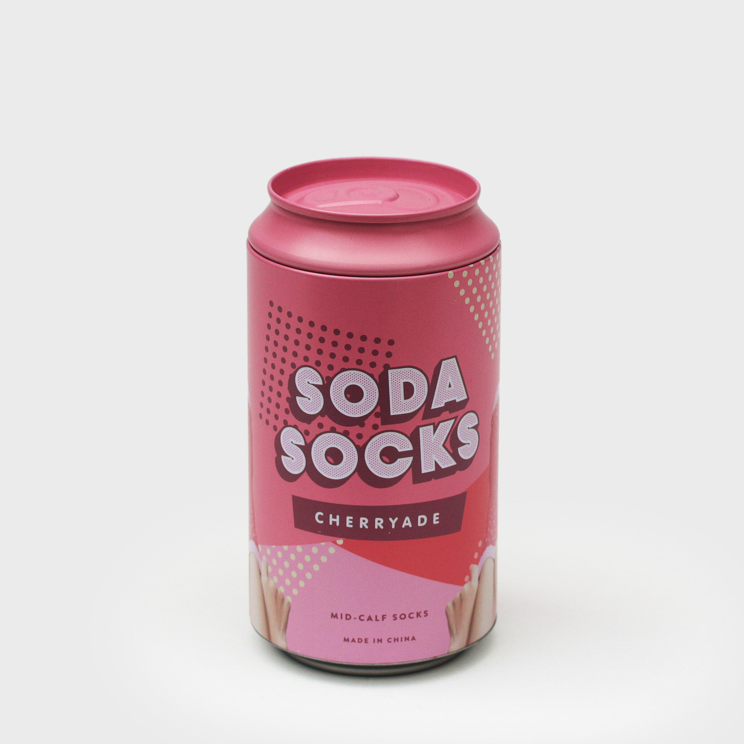 Cherry Soda Socks in a can