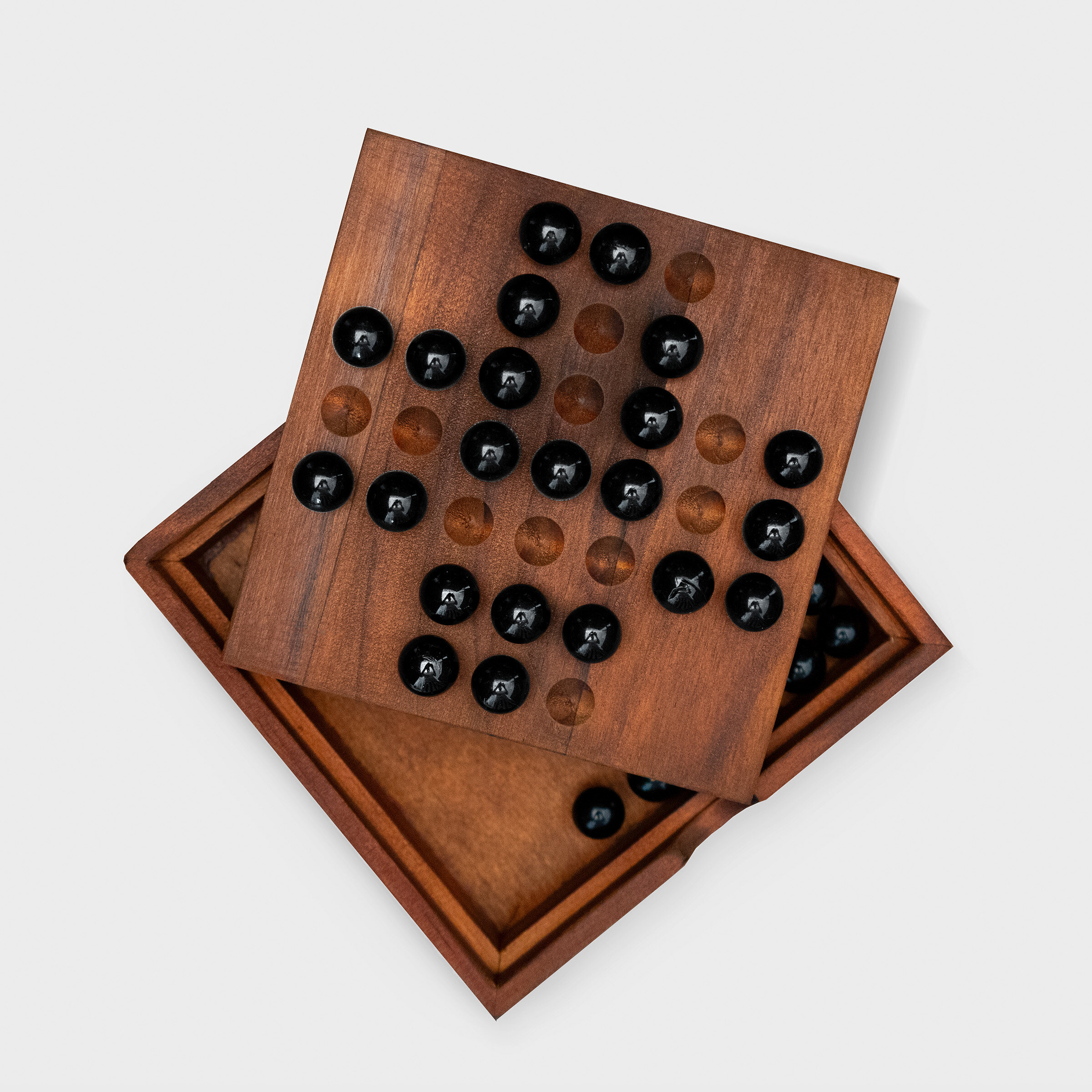 Wooden Solitaire Game with storage box