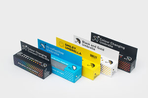 Range of colourful umbrellas - in matching packaging