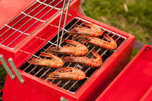 Prawns on portable BBQ