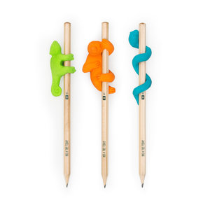 Chameleon, sloth and snake erasers on wooden pencils