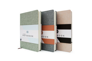 Three colours of linen coloured notebooks by Good Design Works