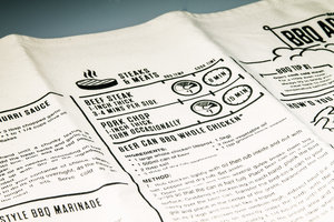 apron that includes printed cooking guidelines, conversion table and measuring tables