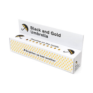 black and gold umbrella packaging - foil on white