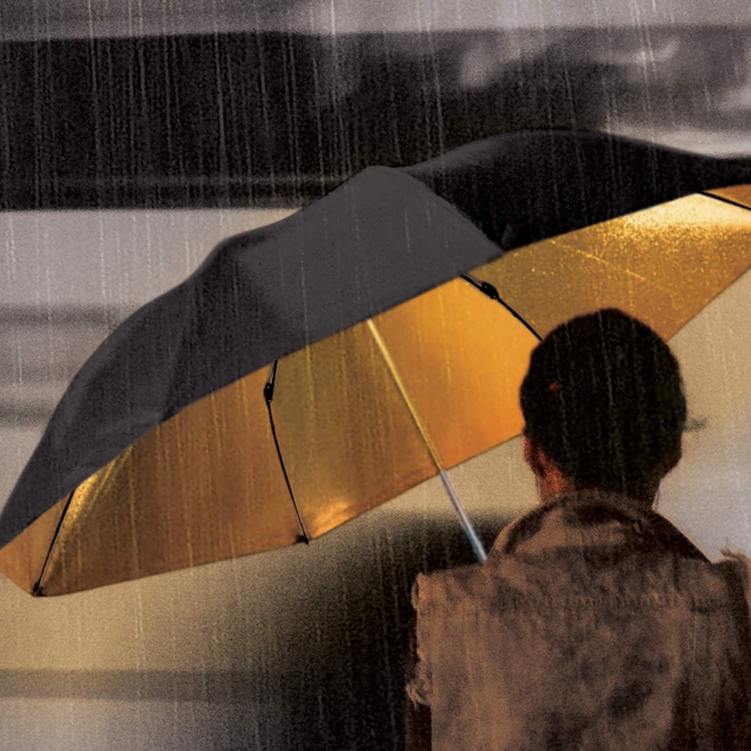 Black & Gold Umbrella Brighten up a rainy day with a warm glow.