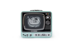 Blue TV Lunchbox on white background