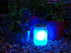blue garden light at night