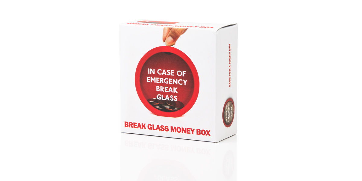 Emergency Money Box Break Glass To Get At Emergency Cash