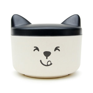 Black and white pet food bowl and travel treat container