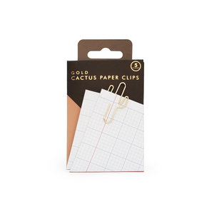 Gold cactus paper clips in packaging