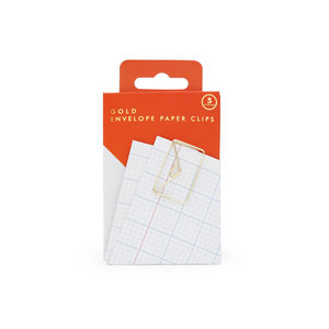 Gold envelope paper clips in packaging
