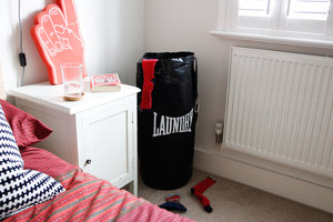 laundry bag with red socks