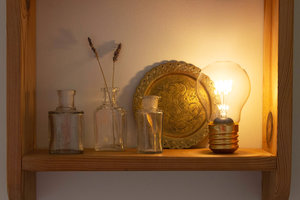 wireless filament light bulb on decorative shelf