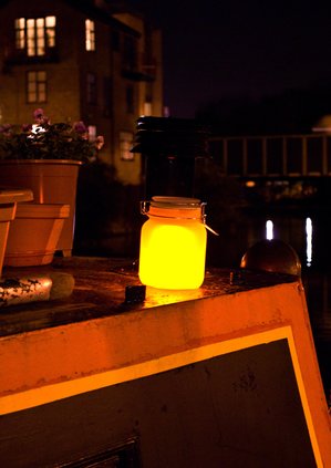 lighted mason jar on boat