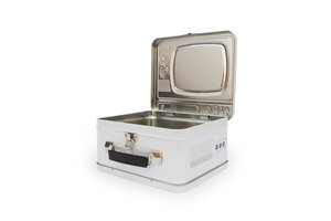 White TV Lunchbox open on a white background