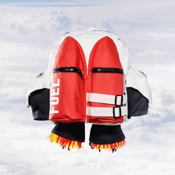 jetpack backpack rocket in space clouds