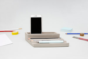 Designer concrete desk tray phone and pen holder