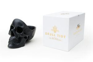 plastic skull tidy black with box