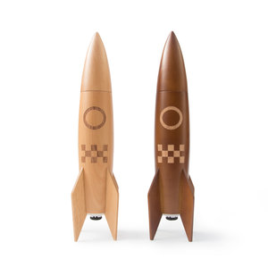 Large wooden Rocket salt and pepper mills in dark and light wood