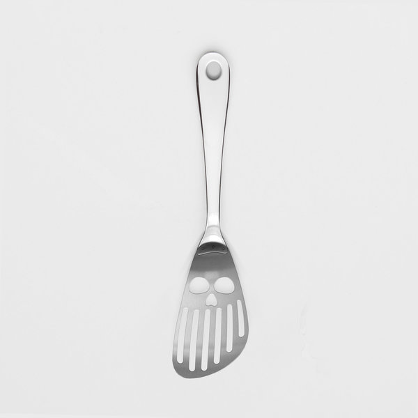 Skull Kitchen Spatula Skull faced stainless steel cooking utensil.
