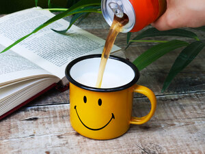 smiley mug happy camper drink