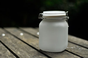 sun-jar on an outdoor table in daytime