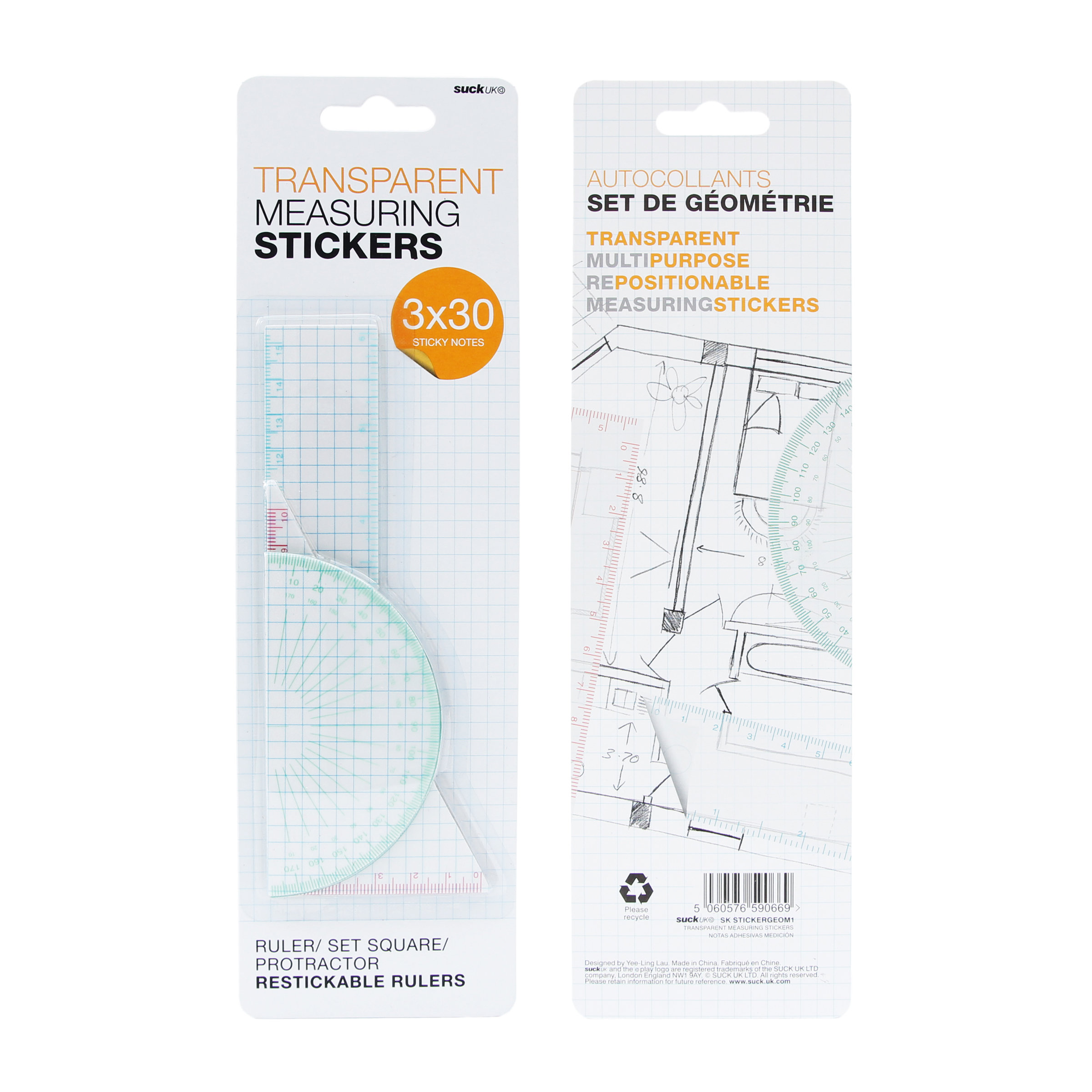 Suck UK Transparent Measuring StickersAdhesive Geometry Set