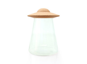 Glass UFO storage jar with a cork lid