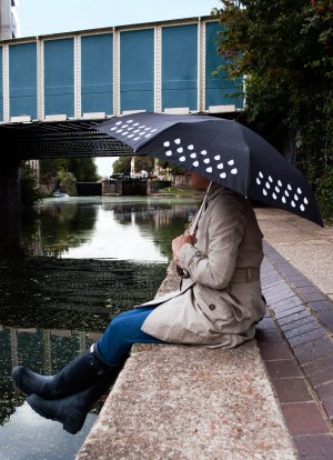 Clever umbrella changes colour when in rains, dry conditions.