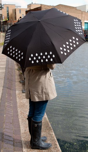 Clever umbrella changes colour when in rains. Showing dry